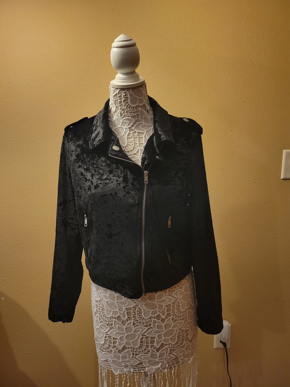 Charlotte Russe Black Crushed Velvet Moto Jacket